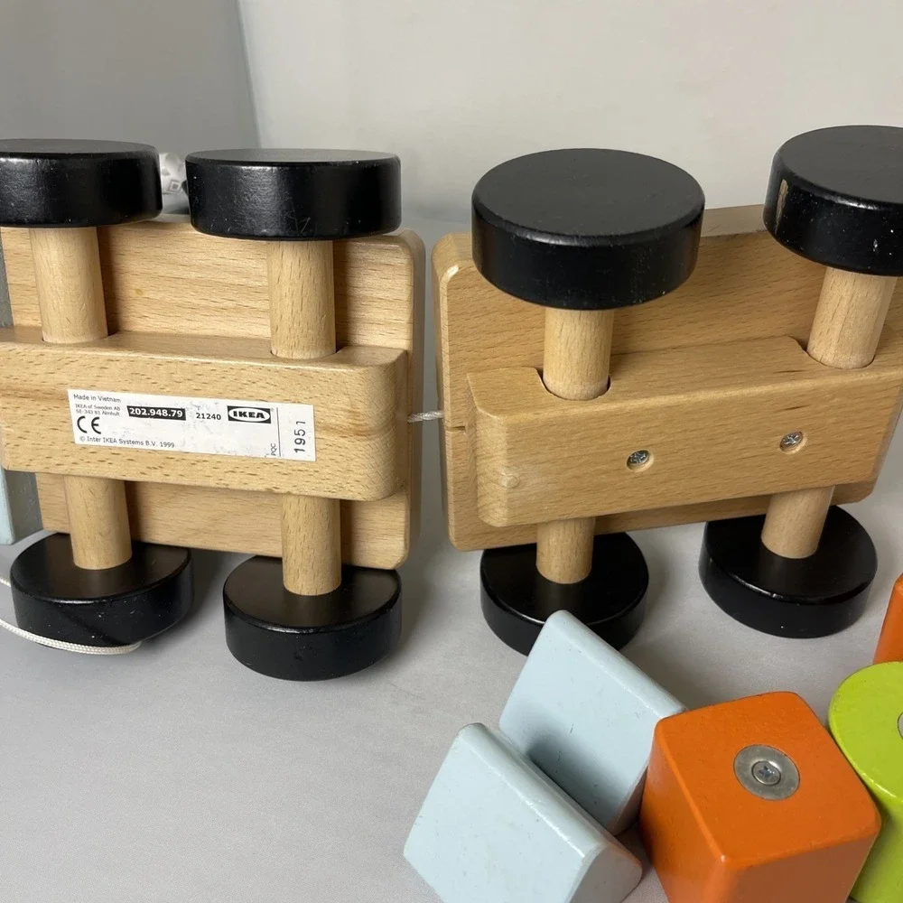 IKEA Pull Along Wood Truck Magnetic Crane Shaped Blocks‎ Developmental Toys